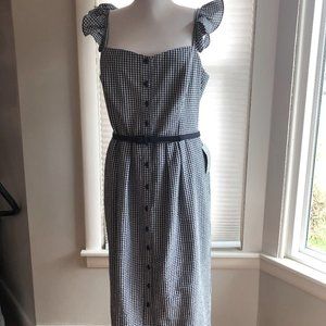 NWT Navy and White Ruffled Strap Midi Dress by Gal Meets Glam in US size 12